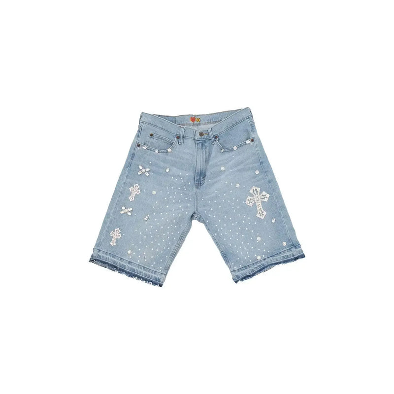 Denim Gym Shorts Men Women Y2K Hip Hop Retro Rhinestones Streetwear Shorts Gothic Baggy Jeans High Waist Basketball Shorts