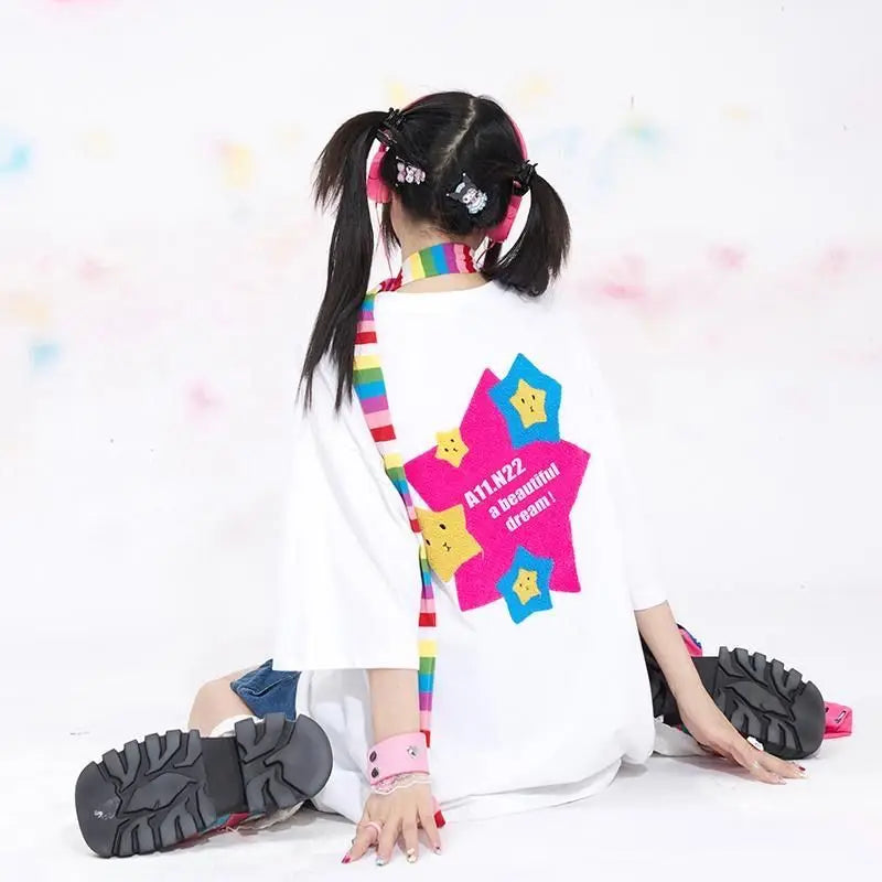 Vaporwave Oversized shirt – American Ins Design Trendy And High End Star Printed Short S