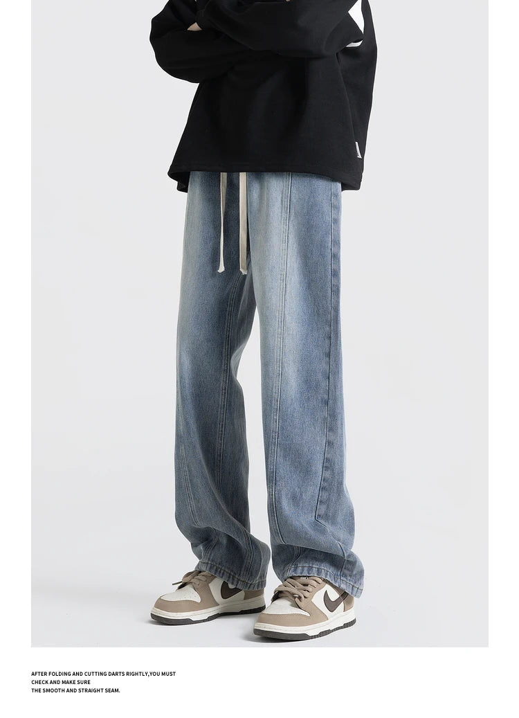 fashion loose streetwear denim pants unisex casual drewstring elastic waist jean pants hip hop trousers joggers mens baggy jeans unique joggers style 3255