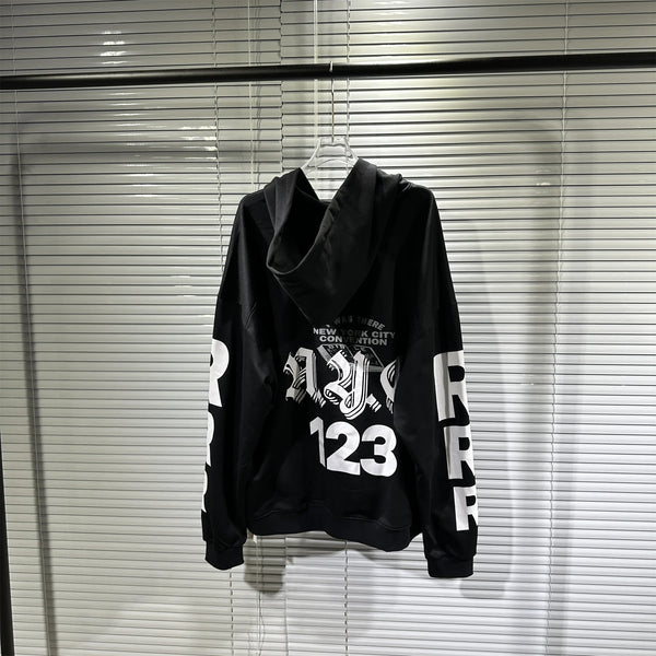 24ss RR123 Brand Fashion Letter Print Black Cotton Cardigan Hooded Sweatshirt High-Street Casual Zipper Hoodie For Winter