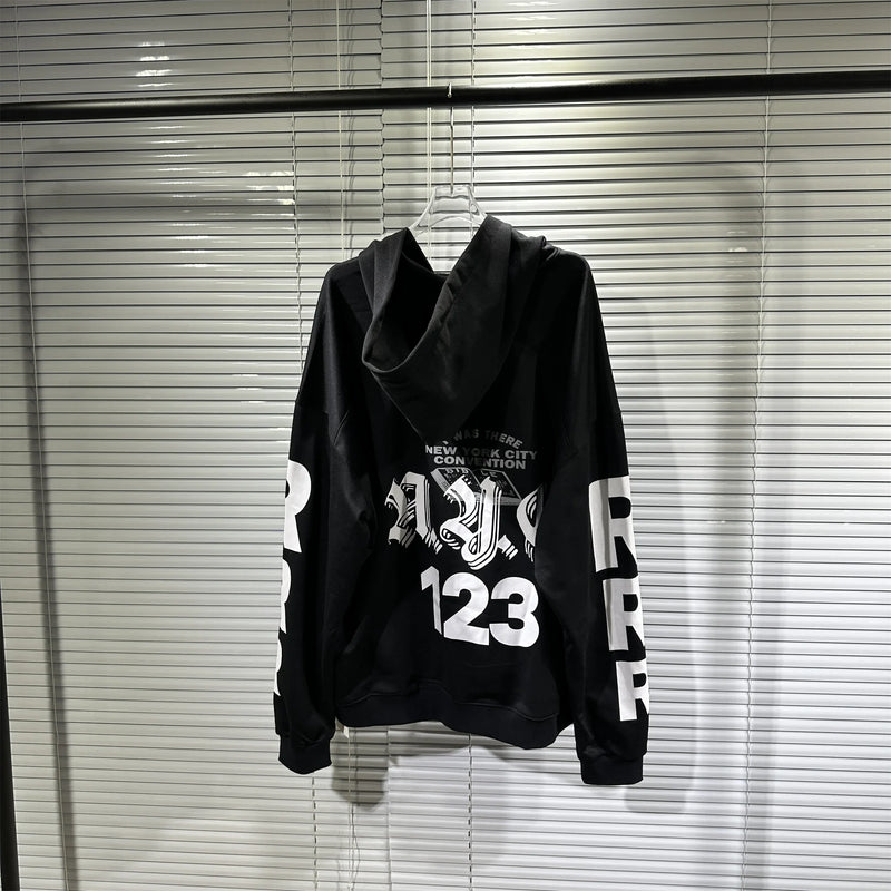 24ss RR123 Brand Fashion Letter Print Black Cotton Cardigan Hooded Sweatshirt High-Street Casual Zipper Hoodie For Winter