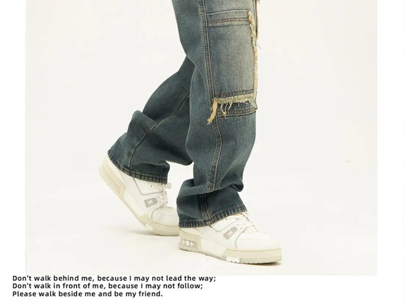 american high street trendy men and women trendy personalized straight tube washed jeans couple loose retro casual pants y2k unique jeans style 10