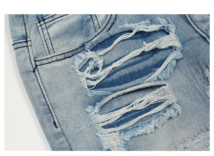 men distressed ripped destroied holes denim jean pants fashion zipper biker jeans streetwear flare pants joggers y2k men s jeans unique joggers style 3807