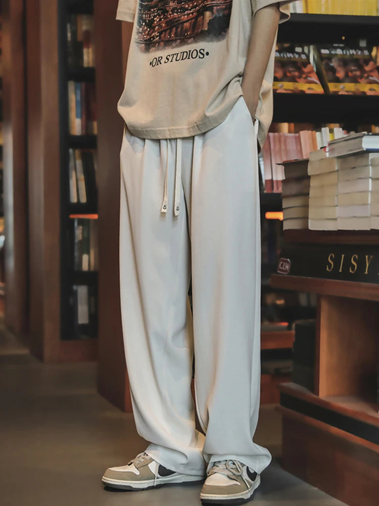 autumn mens sweatpants korean fashion sportswear drawstring wide leg straight track pants casual y2k streetwear baggy trousers unique joggers style 3308