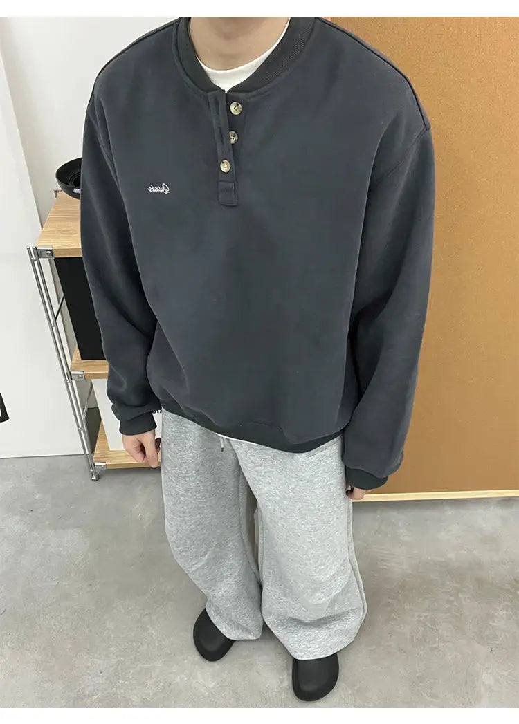 Trendy Korean Retro Ins Simple Boyish Henry Collar Sweatshirt Men and Women Street