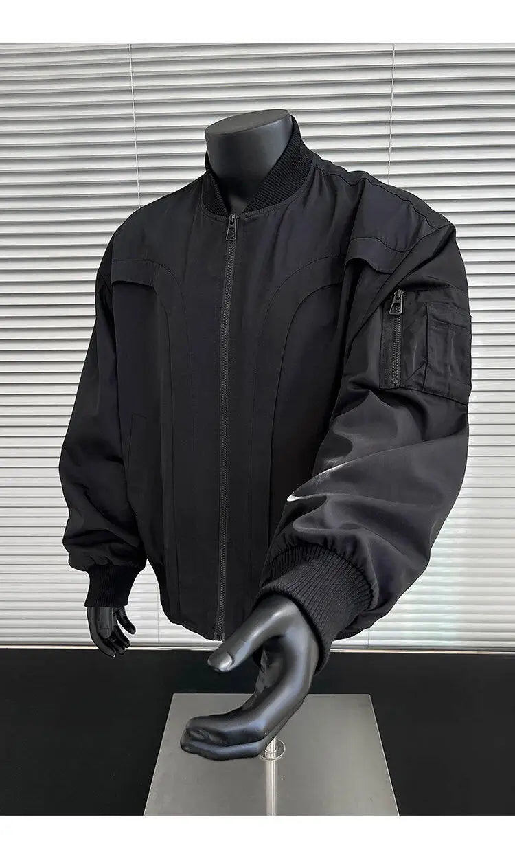 checkered varsity bomber, high-street look, men's streetwear fashion, trendy oversized fit, urban techwear design, modern hip
