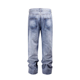 american vintage trendy deconstructed ruffled denim jeans mens flared distressed jeans pants high street straight jeans for male ripped baggy denim