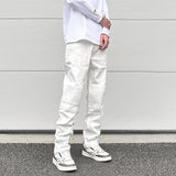 high street white knee pleated vertical stripe elastic fit skinny jeans male casual small leg jeans pants slim mens clothing denim street jeans