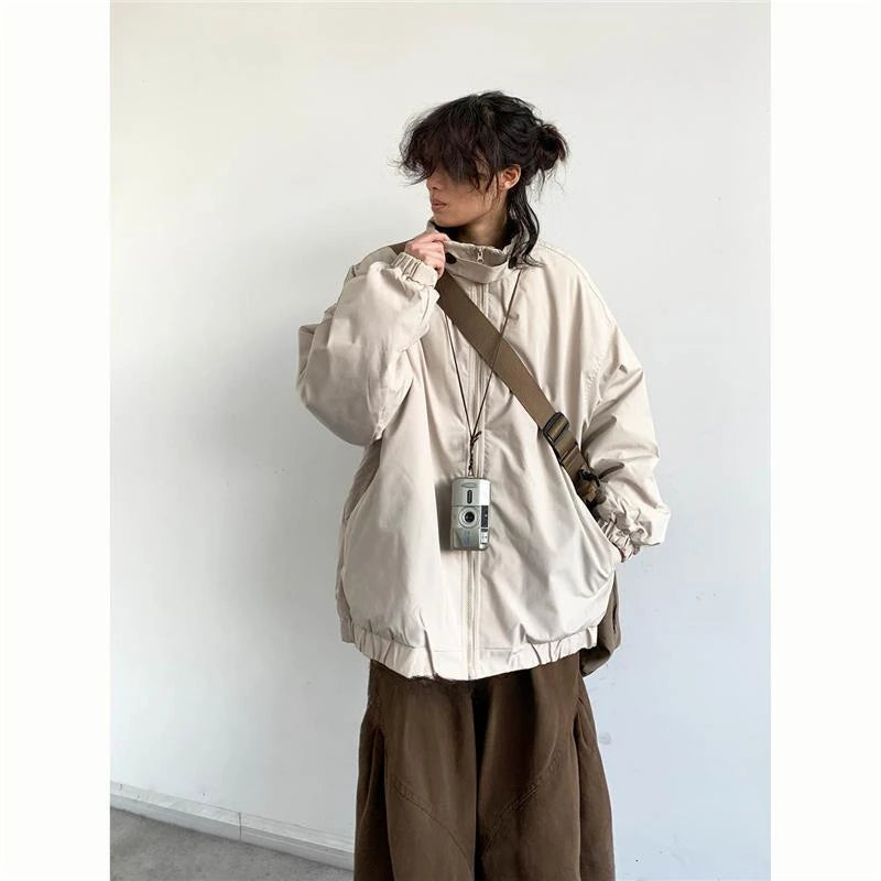 winter 2024 japanese college set mens vintage stand collar cotton jacket casual wide leg pants 2 piece suits male street 2 pcs clean everyday pants