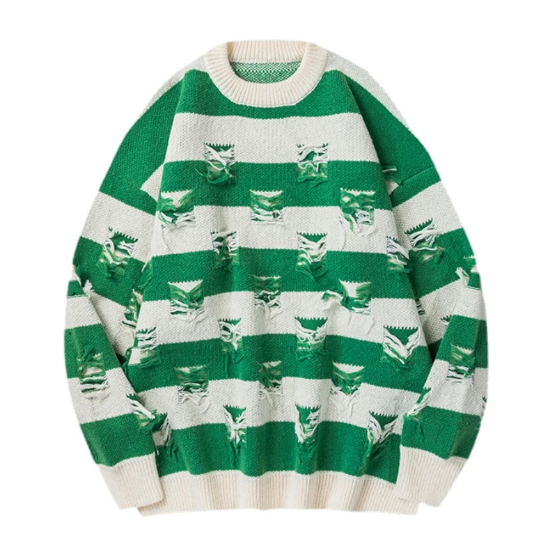 hip hop destroyed ripped holes knitted sweater mens casual striped pullover sweater unisex harajuku streetwear new autumn jumper - unisex casual winter pullover, soft fleece-lined outerwear, high quality cotton hoodie