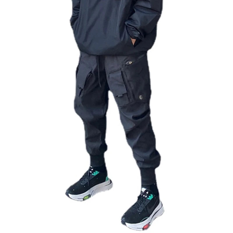 men cargo harem pants casual elastic waist trousers with pockets streetwear hip hop loose fit ankle drawstring sweatpant jogger relaxed fit joggers
