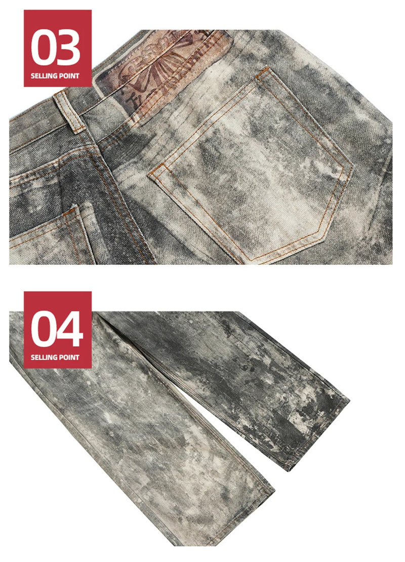 dirty tie dye baggy jeans mens streetwear hip hop loose denim pants y2k vintage jeans trousers luxury designer jeans unique jeans style 2214