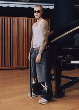 baggy damaged heavy industry washed jeans pants vibe loose casual silhouette straight worn pants knee ripped denim trousers unique jeans style 1176