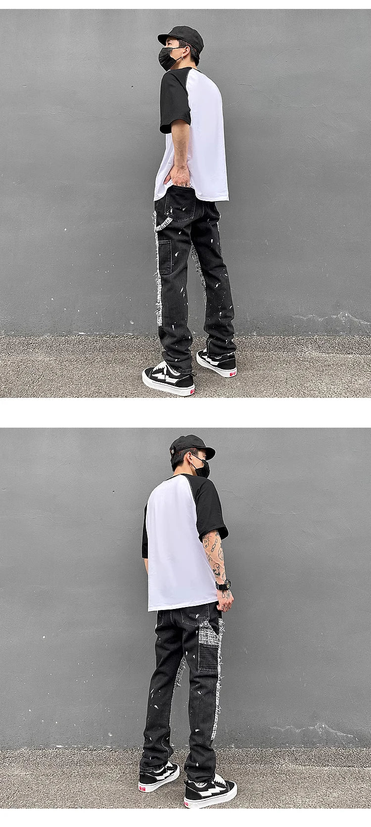 ripped holes patchwork denim jeans mens high street zipper straight jeans hip hop streetwear casual loose joggers jeans pants unique joggers style 2570