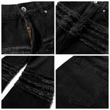 y2k streetwear trendy oversized micro flare jeans black ro hip hop washed tassel distressed denim jean raw edge mens wide pants unique jeans style 744