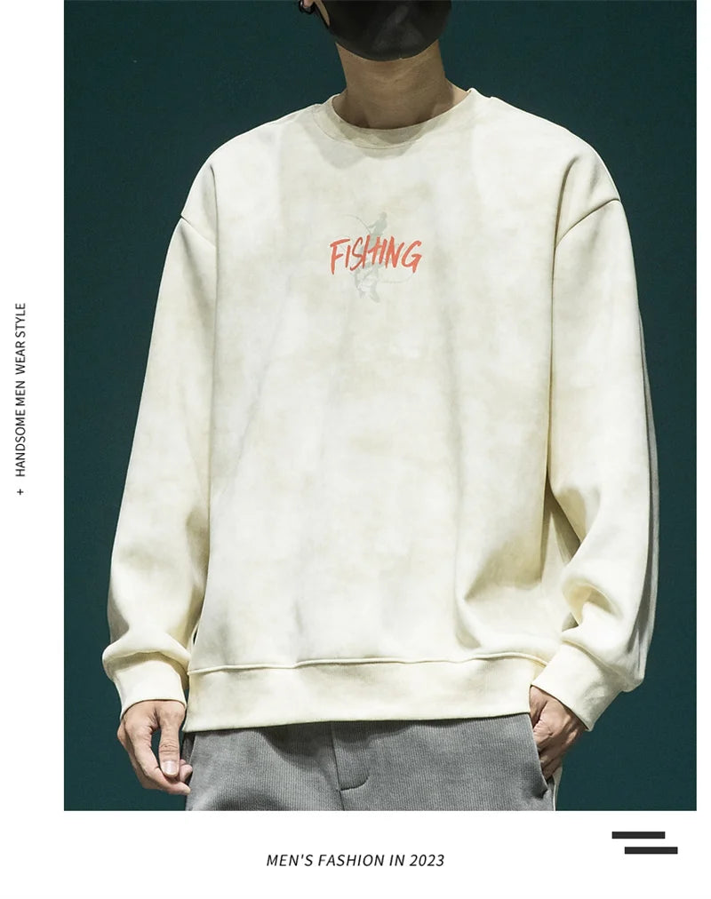 Autumn Funny Fishing Graphic Print Sweatshirts For Men High Street Let