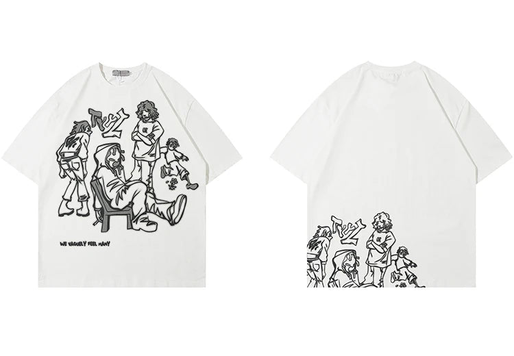 Skatercore Aesthetic print tee – 2023 Harajuku Cartoon Girl Cat Japanese Kanji Graphic T Shir