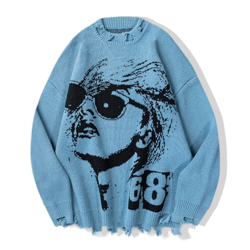hip hop knitted oversized sweater men autumn winter o neck long sleeve pullover streetwear casual loose sweaters jumper knitwear - unisex casual winter pullover, Y2K grunge street style, gothic aesthetic hoodie for winter