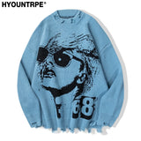 hip hop knitted oversized sweater men autumn winter o neck long sleeve pullover streetwear casual loose sweaters jumper knitwear - unisex casual winter pullover, Y2K grunge street style, gothic aesthetic hoodie for winter