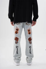 fashion back skull letters embroidery denim flare jeans mens zipper straight trouser hip hop streetwear pants joggers jeans men unique joggers style 628