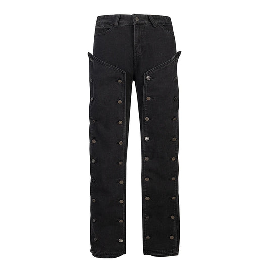 detachable button black washed baggy jeans for men straight harajuku ropa hombre loose denim trousers oversized cargo pants combat utility trousers