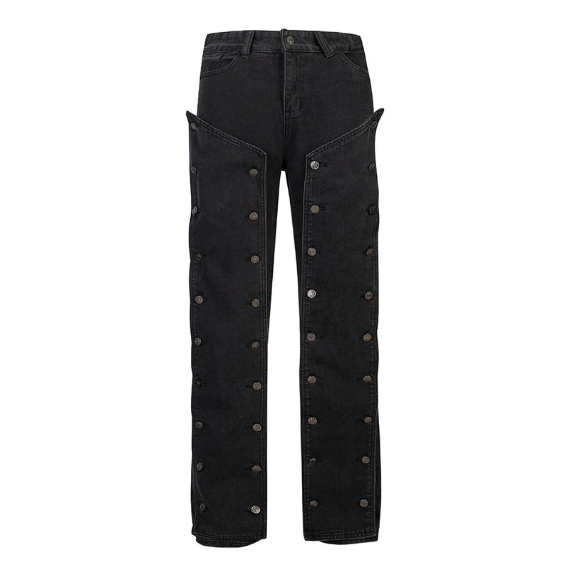 detachable button black washed baggy jeans for men straight harajuku ropa hombre loose denim trousers oversized cargo pants combat utility trousers
