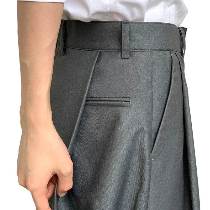 mens straight tube ice silk pants casual slacks youth thin wide leg pants business summer pants soft vintage trousers unique default style 989