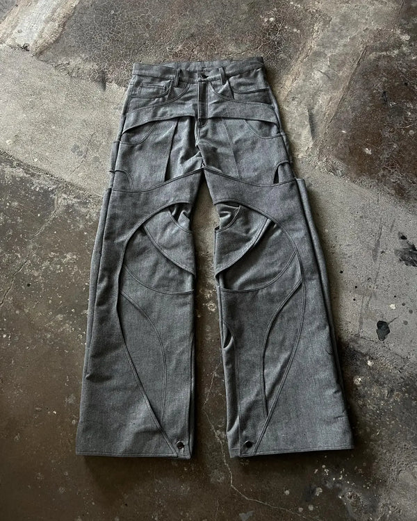 jeans for mens solid color retro work jeans y2k clothes men and women casual floor mopping pants hollow design cotton loose stacked flare jeans
