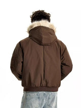 Winter American Street Hooded Parkas Mens New 2024 Thickened Trendy Fur Collar Cotton Jackets Warm Zipper Pocket Fluffy Coats