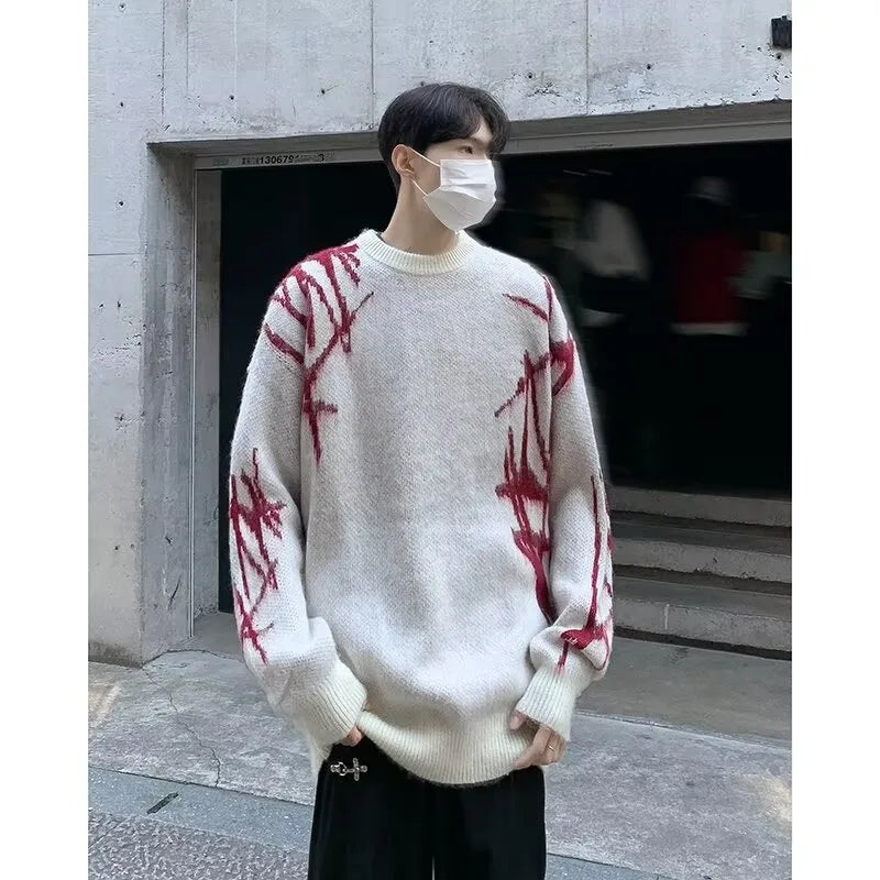 layered flame street knit, photo-ready knit, trendy urban fashion top for men, layered streetwear look