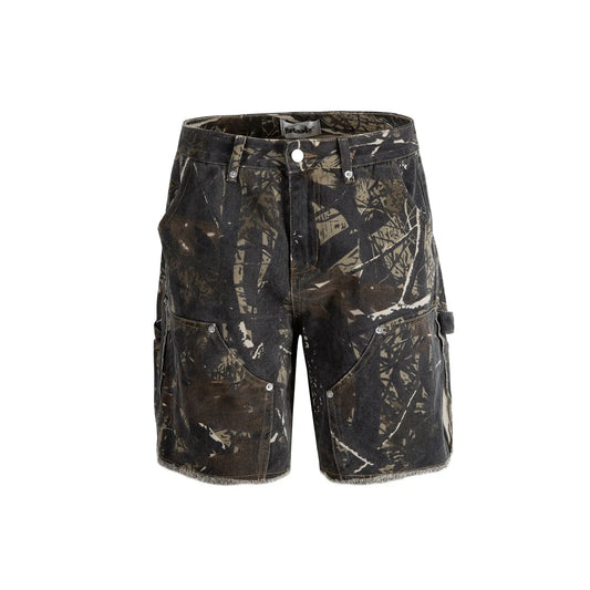 full branches trees camouflage cargo shorts for men and women straight patchwork baggy summer knee length pants oversized utility cargo pants