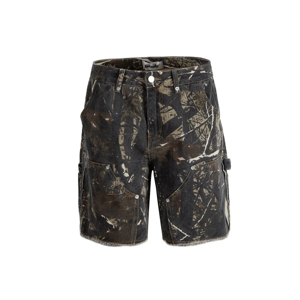 full branches trees camouflage cargo shorts for men and women straight patchwork baggy summer knee length pants oversized utility cargo pants