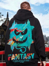 Harajuku Devil Graffiti Print Oversized Hoodies For Men Autumn Hooded
