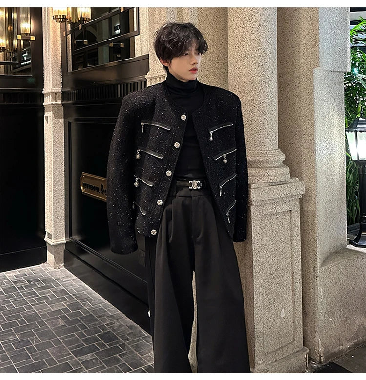 zip-up minimalist jacket, cold-season outfit - comfortable cotton fit with bold prints