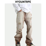 fashion denim jeans mens destoryed holes zipper straight jeans hip hop streetwear spring summer casual joggers jeans men pants streetwear sweatpants