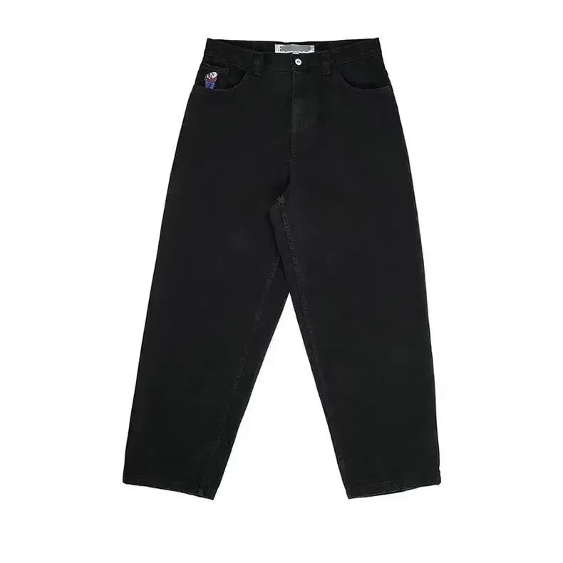 polar big boy y2k pants hip hop cartoon streetwear jeans embroidery retro blue baggy jeans mens womens high waist wide trouser unique jeans style 4632