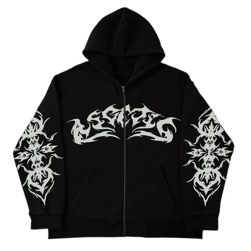 Printed Personalized Patterns Street Style Street Hooded Cardigan Long