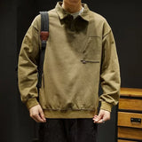 Autumn Y2K Vintage Long Sleeve Sweatshirt Mens Loose Pockets Polo Neck
