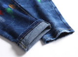 fashion distressed white washed denim jean pants colorful graffiti printed casual biker hip hop jeans slim joggers mens jeans unique joggers style 4584