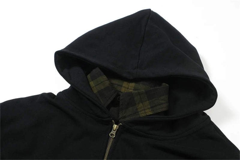 Harajuku vintage anime featuring undermycar 2024 new high quality shirt plaid cover with layered zipper open up hoodie black