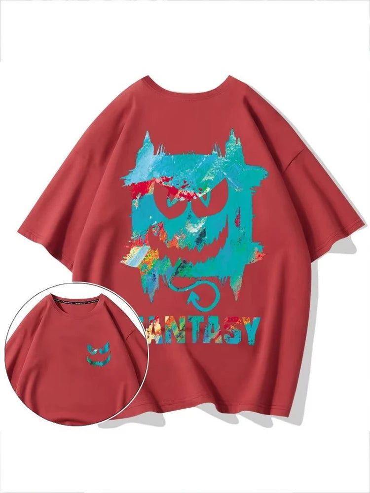 Skatercore Chrome print – Harajuku Devil Graffiti Print Oversized Tee Shirts Men Summer
