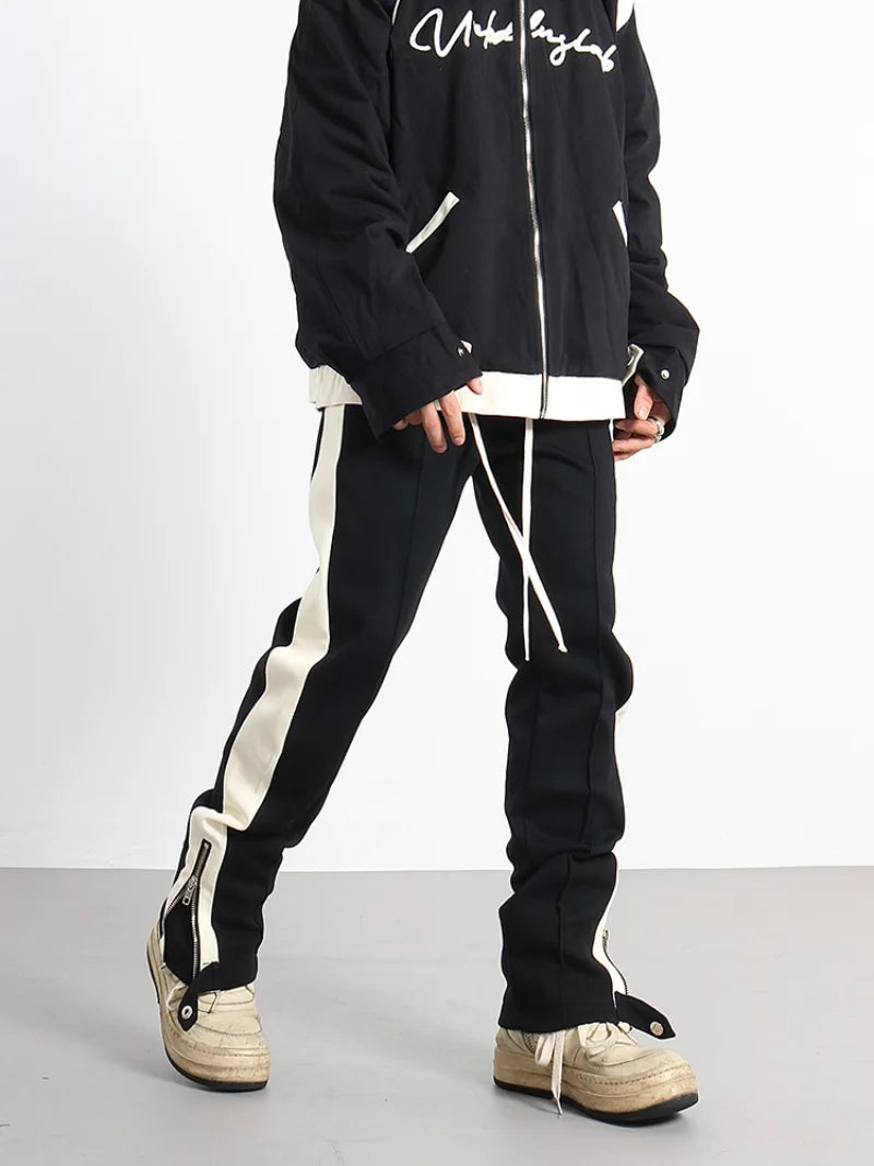 hip hop loose fit elastic waist pants fashion streetwear pants men casual loose bottom zipper drewstring sportwear pants joggers urban active pants