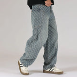 men brand fashion loose casual splice pocket jacquard vintage wide leg baggy jeans cityboy denim baggy jeans pants trousers urban skinny jeans