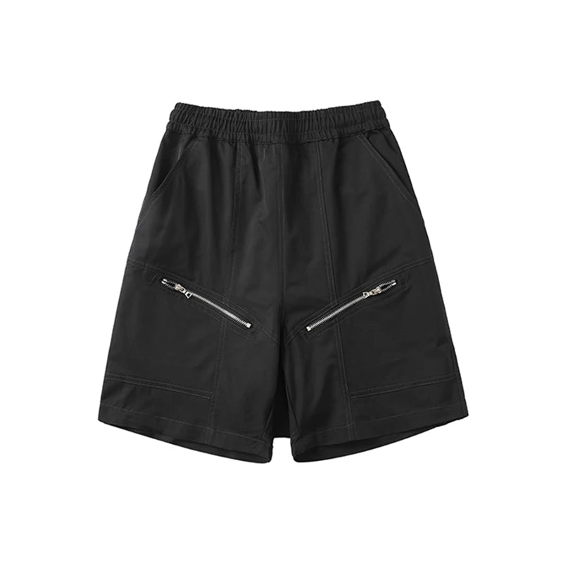 high street zipper pockets vibe style baggy drawstring summer shorts for men straight loose casual knee length pants oversized unique shorts style 4621