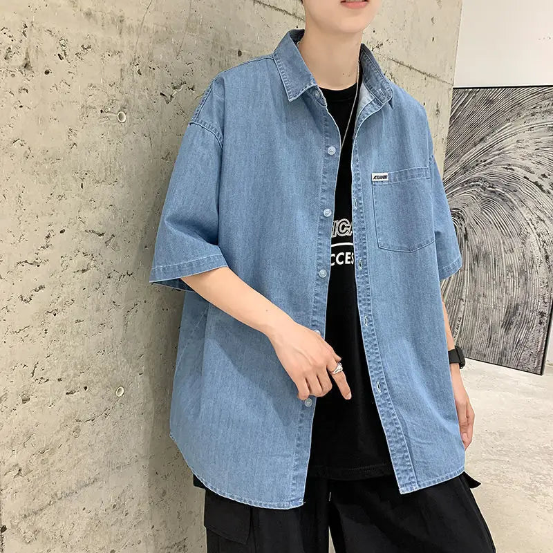 2023 Summer New Light Luxury Fashion Thin Denim Shirt Men Casual Loose Jacket All-match Boutique Clothing Simple Style