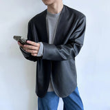Mens Pu Leather Suit Jacket British Cardigan Casual Jacket Autumn Streetwear Campus Versatile Long-Sleeve Top Men'S Clothing