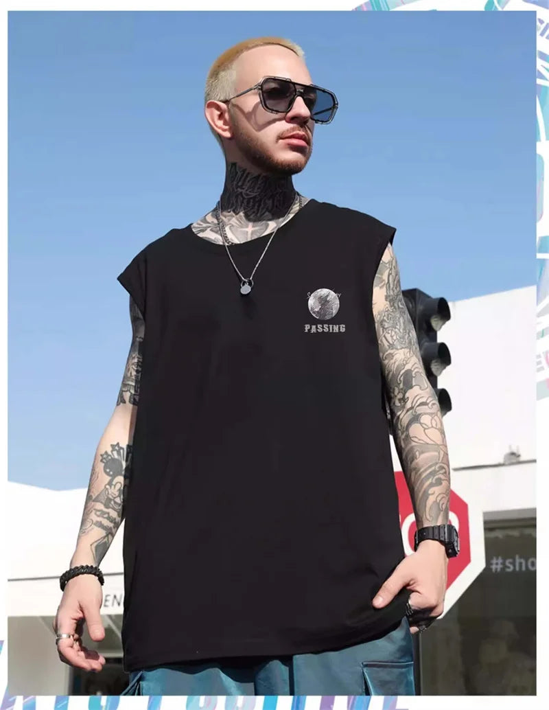 Cyberpunk Tribal flames – Summer Goth Astronaut Print Sleeveless T Shirt For Men Hip H