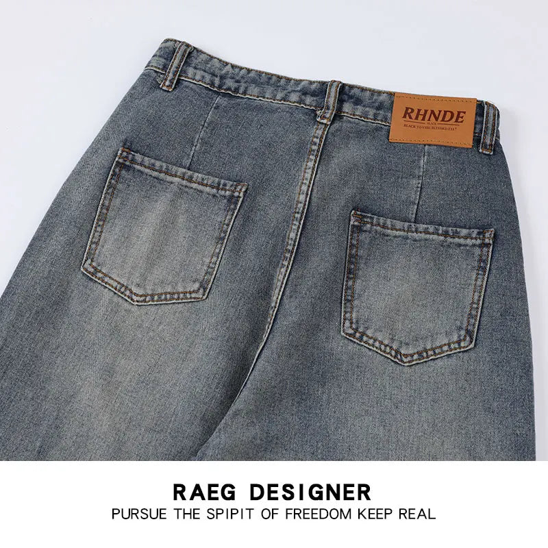 butterfly patches embroidered washed straight vintage baggy fitting jeans for men high street distressed jeans pants women unique jeans style 4480