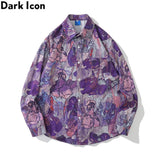 Dark Icon Full Printing Oversized Men's Blouse Turn-down Collar Shirts for Men Long Sleeve