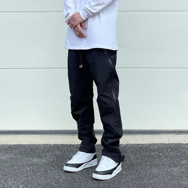 american street wear machine oversized joggers pants rubber side zipper nylon casual pants harajuku mens black track pants sporty tapered joggers